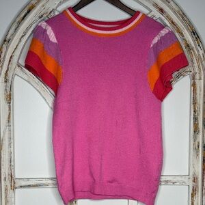 Colorful Striped Short Sleeve Sweater- Sz Small